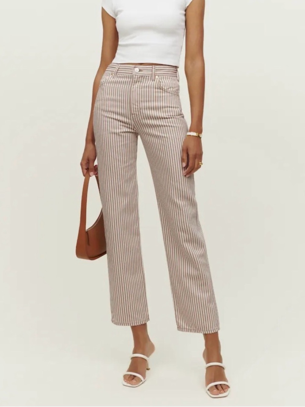 Reformation Cowboy Striped High Rise Straight Jeans Pinyon Stripe - Size 27